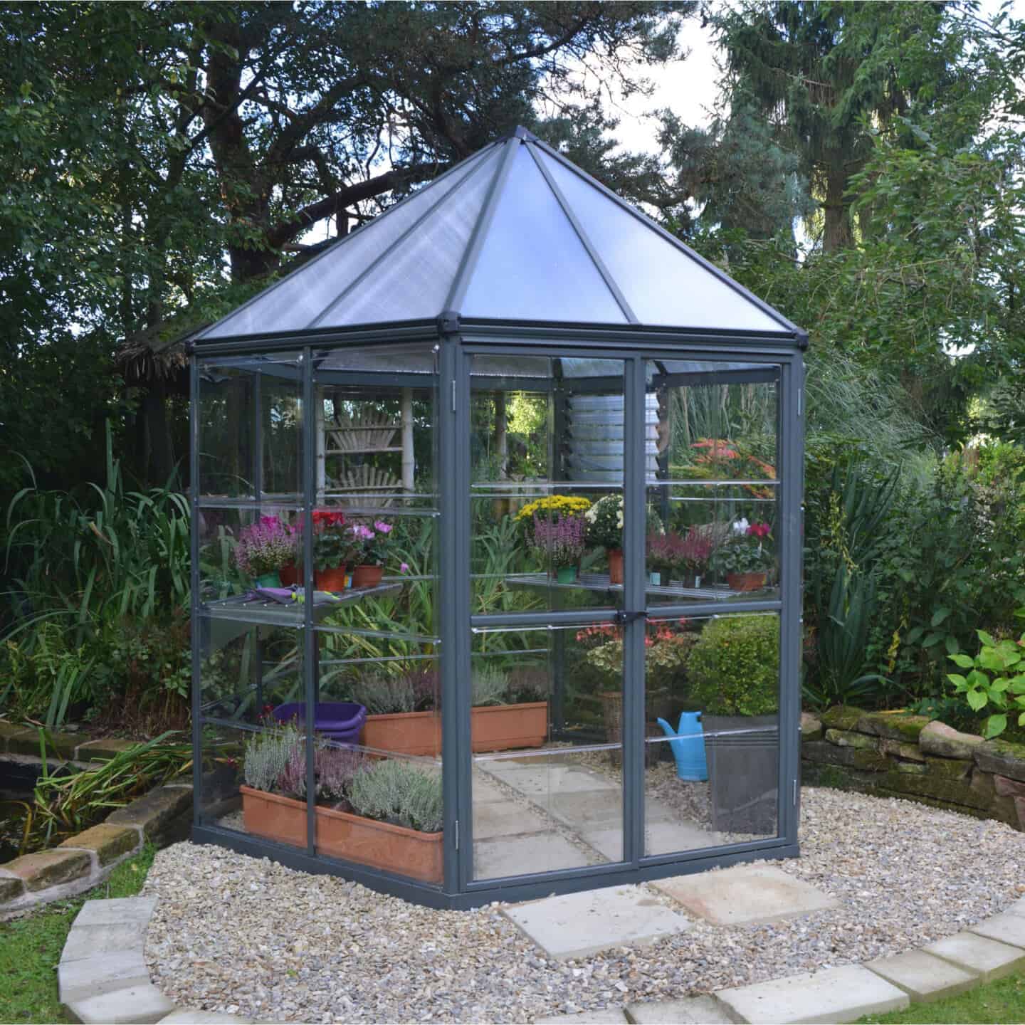 A glass greenhouse