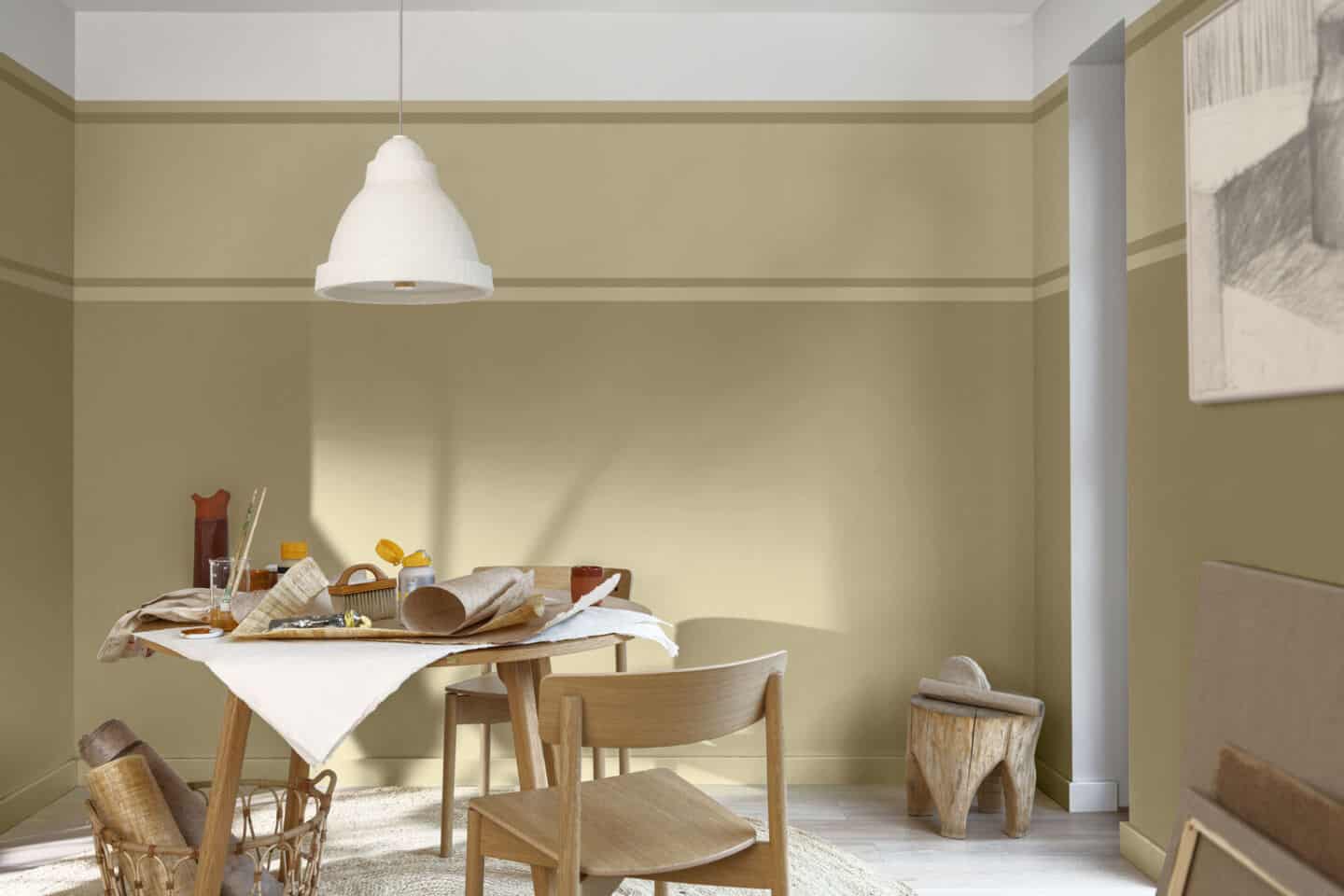 Yellow dining room painted in Dulux Wild Wonder