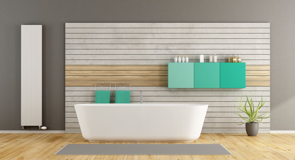 Radiator buying guide - bathroom featuring a flat panel vertical radiator