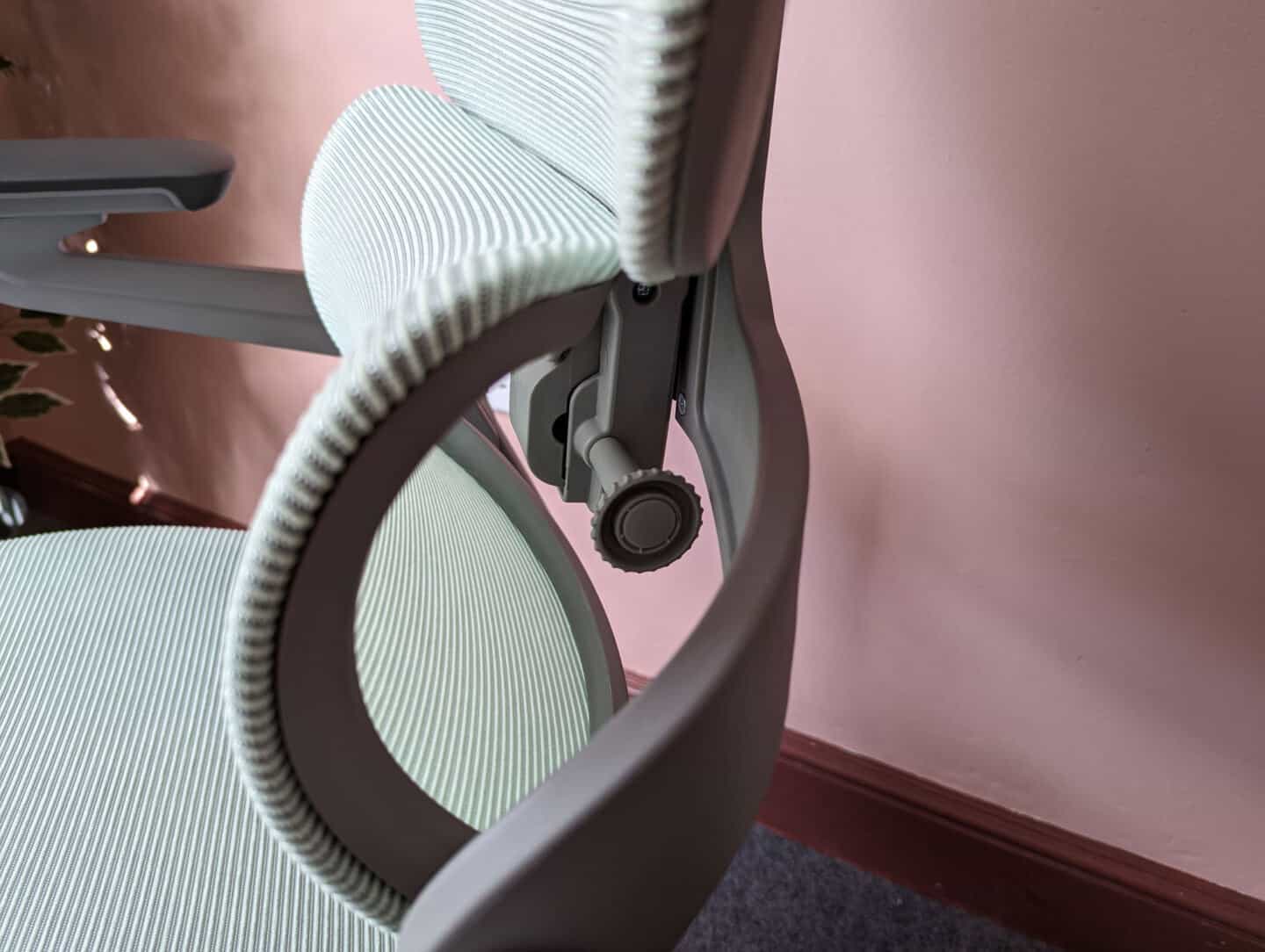 A closeup of the lumbar support of the Hinomi H1 Pro Ergonomic Office Chair