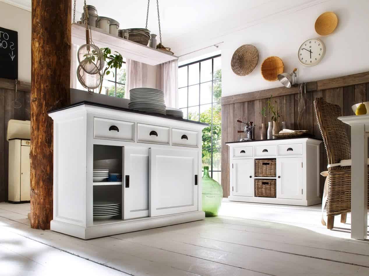 New Nordic interior featuring white furniture, rattan furniture wood panelling and rattan baskets. Furniture from the Halifax Contrast range from Novasolo