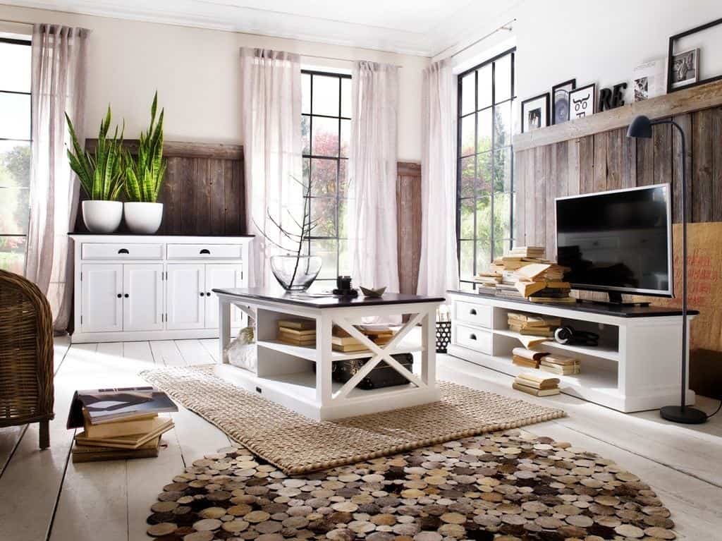 New Nordic interior featuring white furniture, tactile rugs, wood panelling and plants. Furniture from the Halifax Contrast range from Novasolo