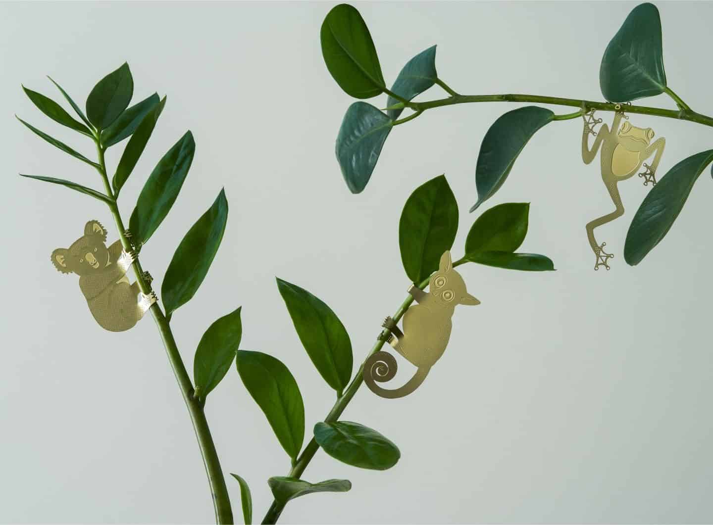 Gifts for plant lovers. These brass animal decorations from Another Studio can be hung on trees and plants