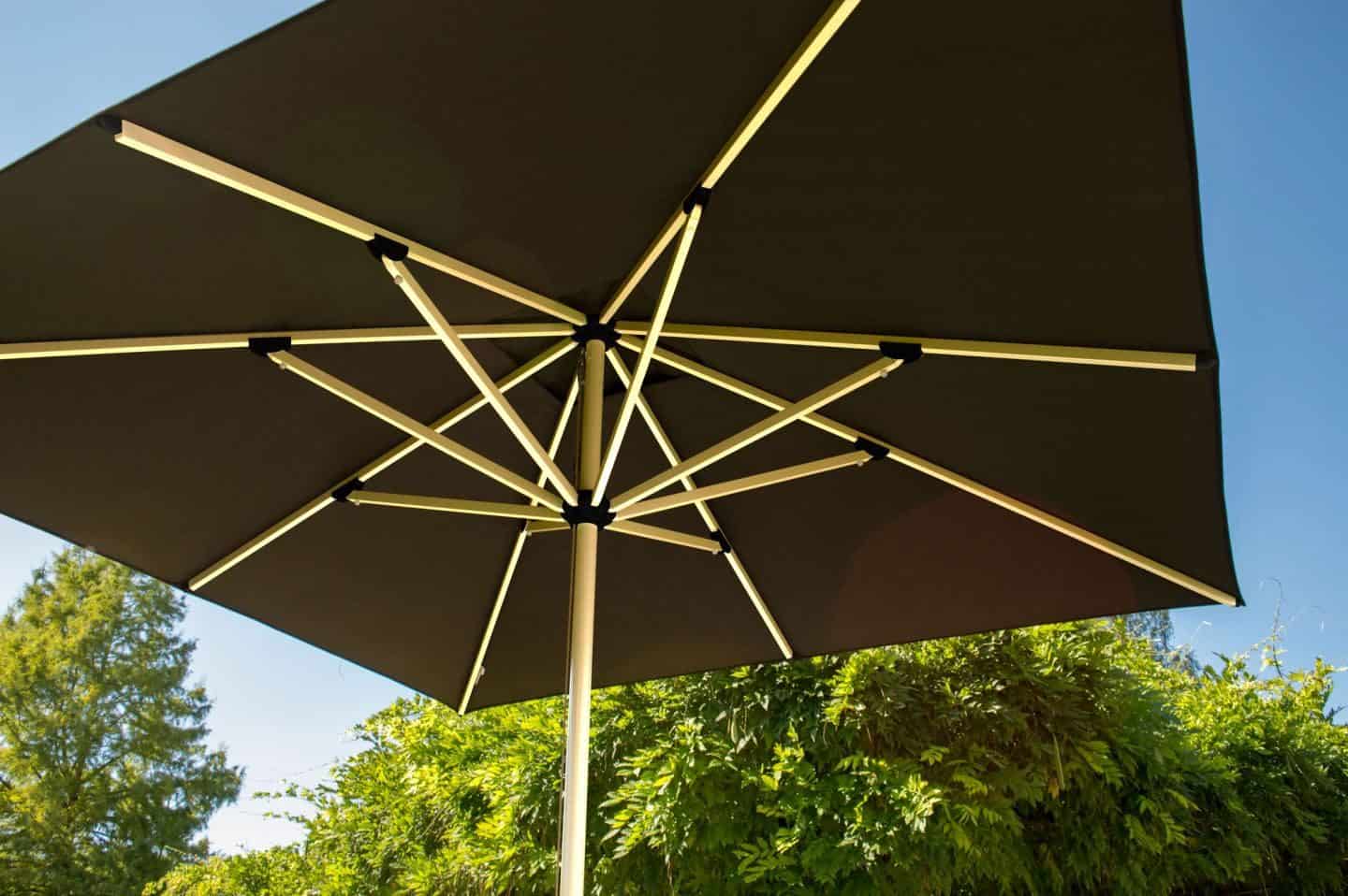 Garden Parasol from Solero Parasols. The view of the spokes beneath the parasol.