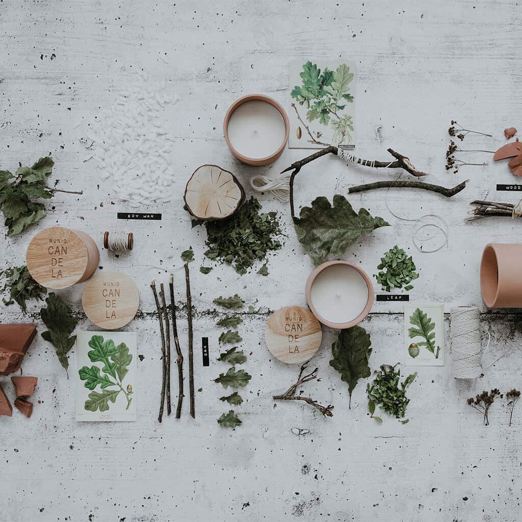 Textured Lives. Using texture in interiors to bring your home to life. Candles, twigs, leaves and twine create a beautiful flat lay image