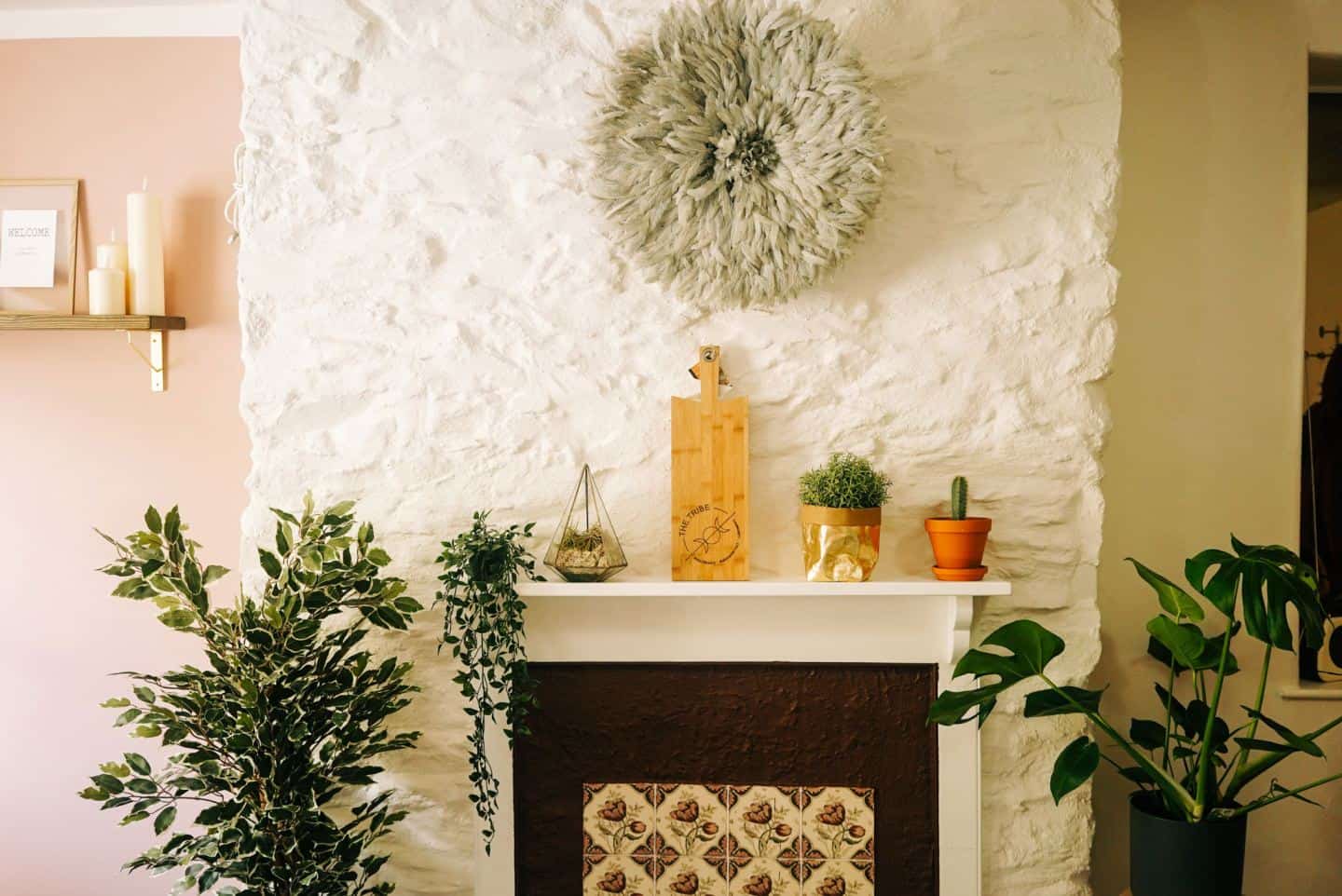The fireplace and chimney brest at The Tribe, a coworking space in Totnes for female entrepreneurs