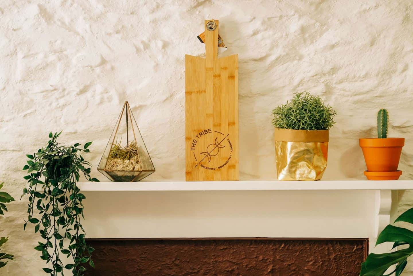 The mantle piece at The Tribe, a coworking space in Totnes for female entrepreneurs