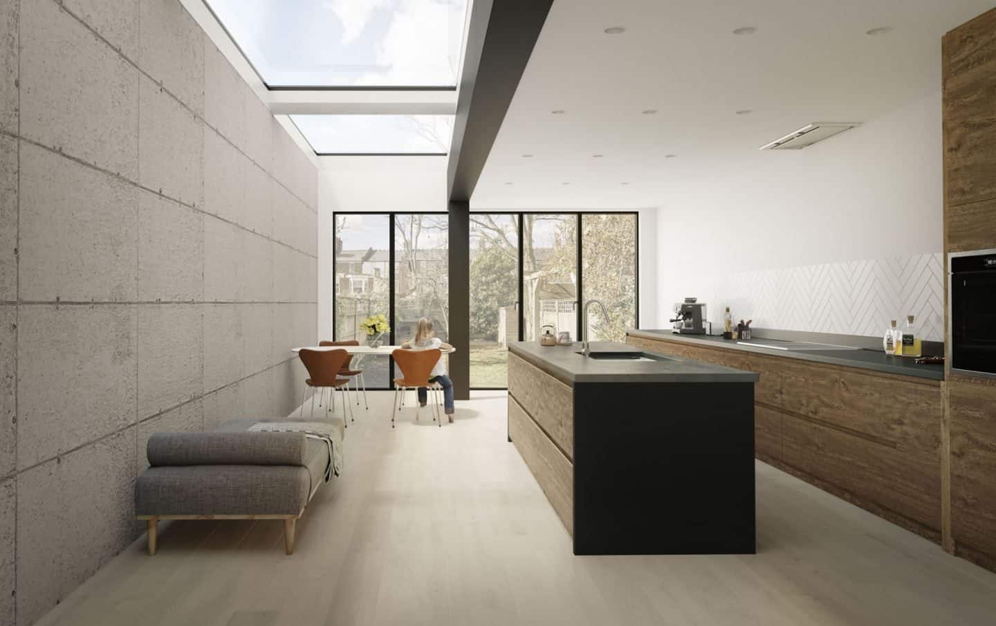 A kitchen extension with bespoke flat roof lights from Velux