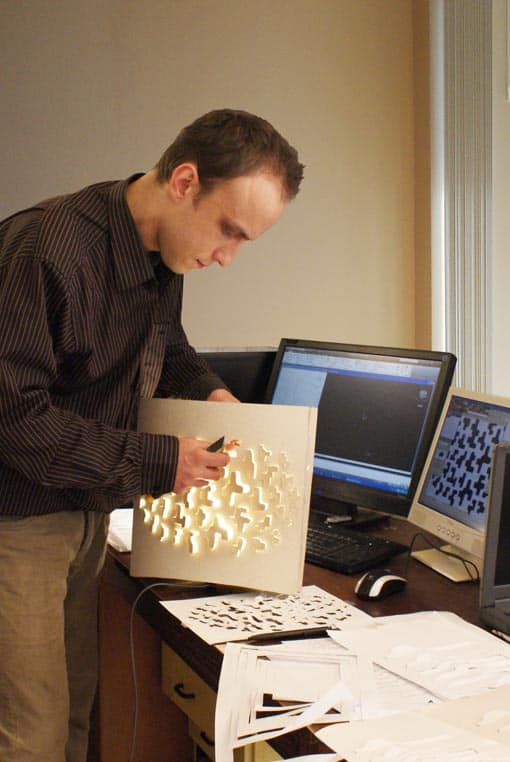 Remigiusz works on the protoype for the new lamp range